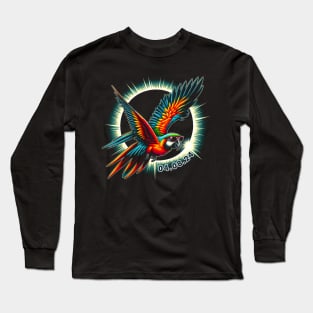 Solar Eclipse Parrot Adventure: Chic Tee with Vibrant Feathery Companions Long Sleeve T-Shirt